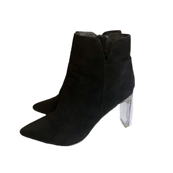 Marc New York Bootie Women’s SZ 9.5 M Black AMELIA Ankle Clear Heel Faux Suede - Picture 2 of 15